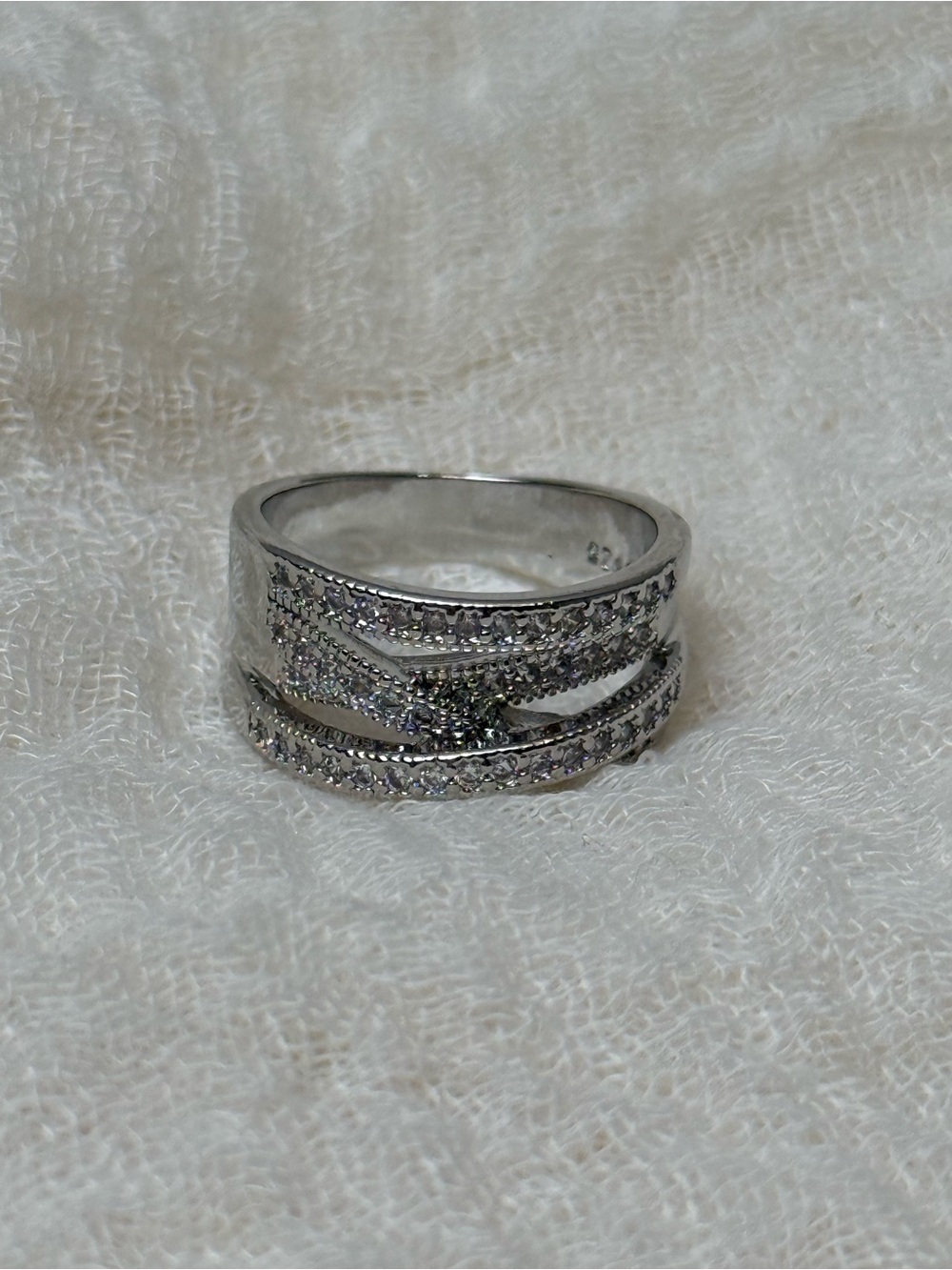 925 Sterling Silver Multiband Pave Crystal Ring - Size 7